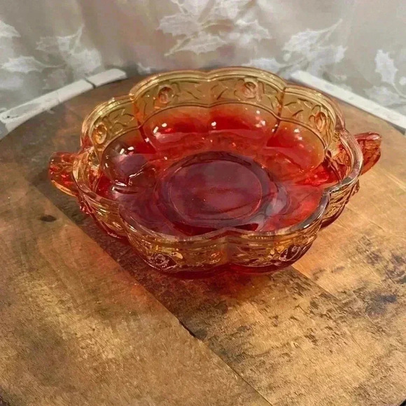 Vintage Amberina Jeannette Glass Trinket  Bowl Double Handled Dish - Picture 2 of 4
